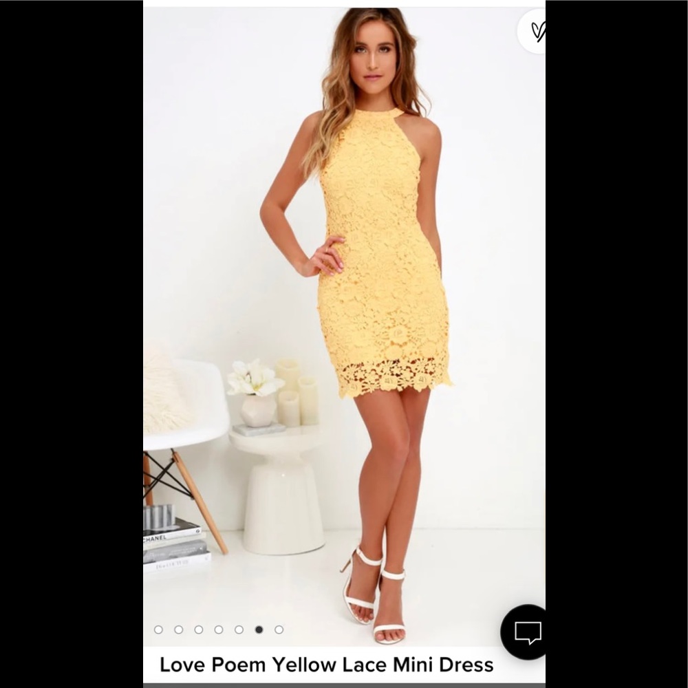 Lulu’s Love Poem Yellow Lace Mini Dress (S)
